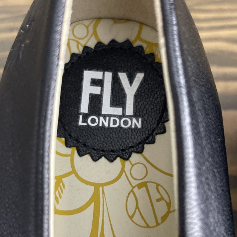 Fly London Black Leather Slip-On Heels - Picture 4 of 12